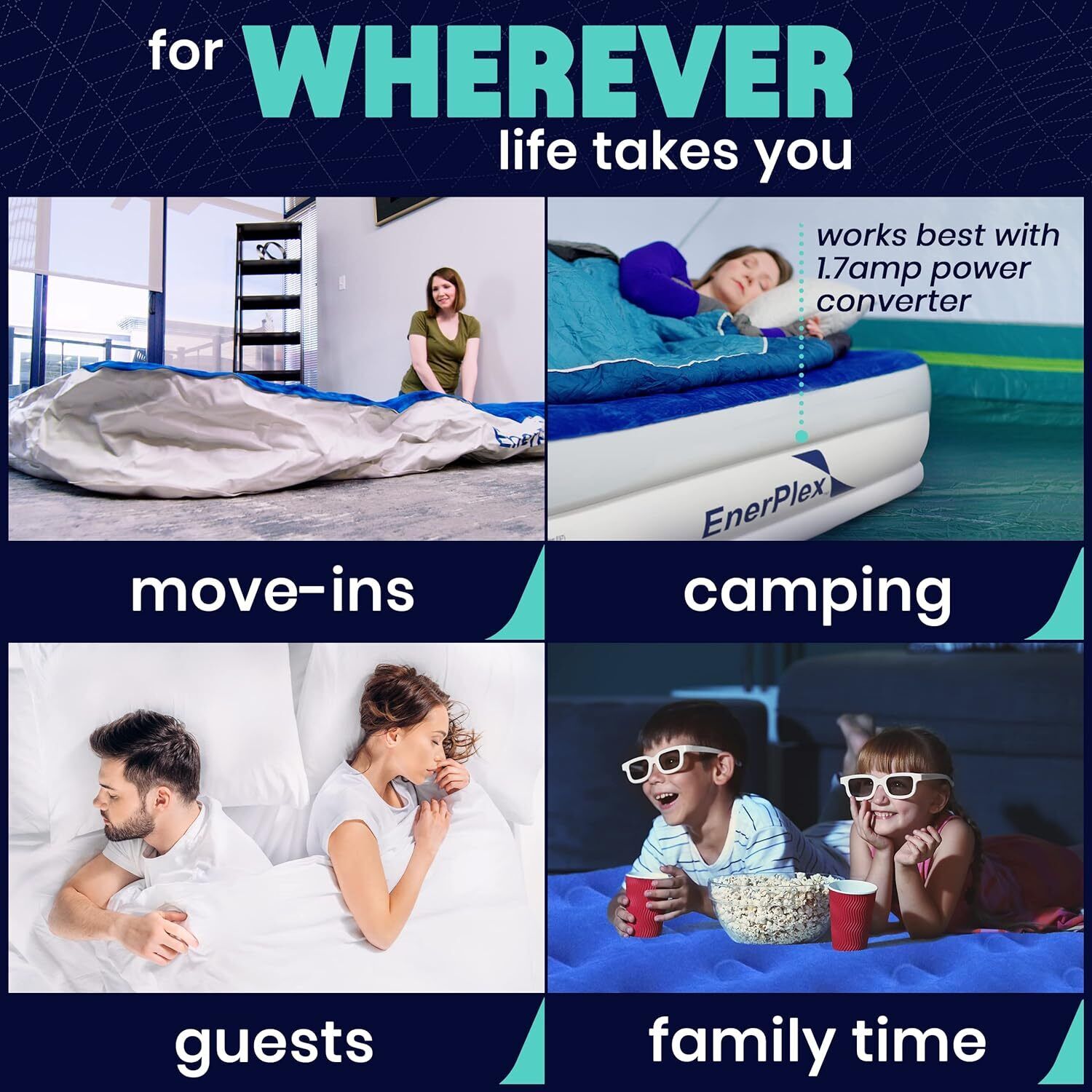 Double Height Inflatable Air Mattress with Built-In Pump