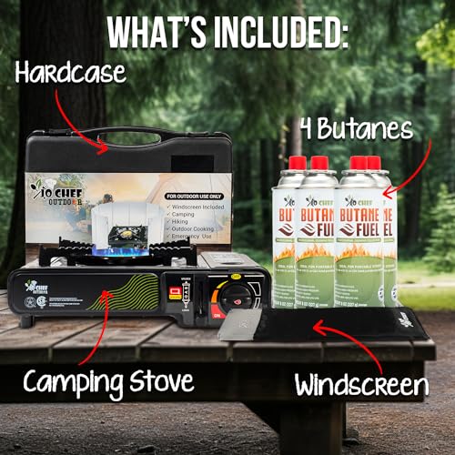 Portable JoChef Butane Camping Stove - With 4 Butane