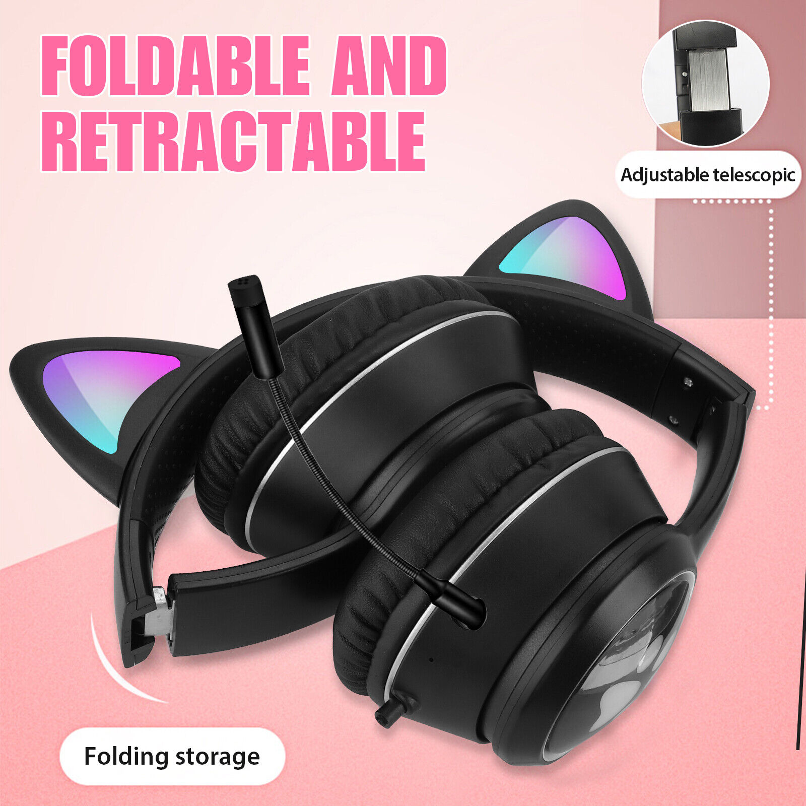 LED Gaming Headset with Cat Ears - PS4/PS5