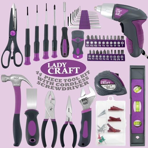 44PCS Werktough Cordless Screwdriver Tool Kit in Pink