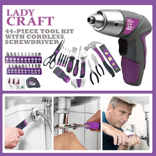 44PCS Werktough Cordless Screwdriver Tool Kit in Pink