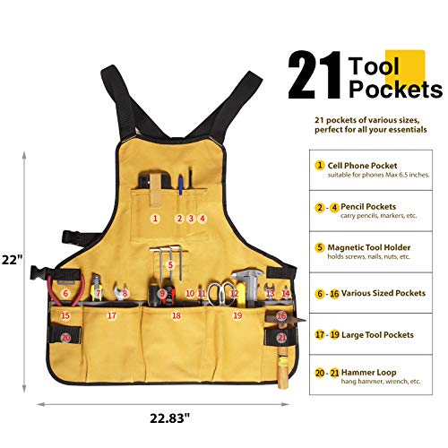 BRITEREE Canvas Work Tool Apron with 21 Pockets
