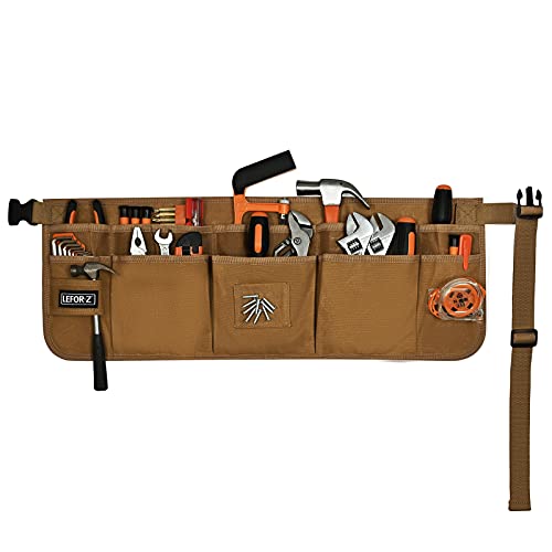 Waxed Canvas Tool Apron with 13 Pockets, Adjustable