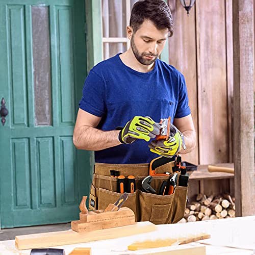 Waxed Canvas Tool Apron with 13 Pockets, Adjustable