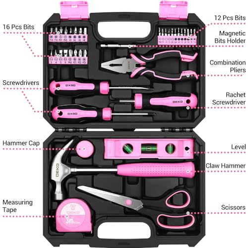 DEKOPRO Pink Women's Woodworking Tool Set: 42 Pieces