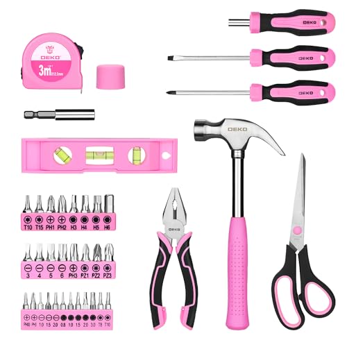 DEKOPRO Pink Women's Woodworking Tool Set: 42 Pieces