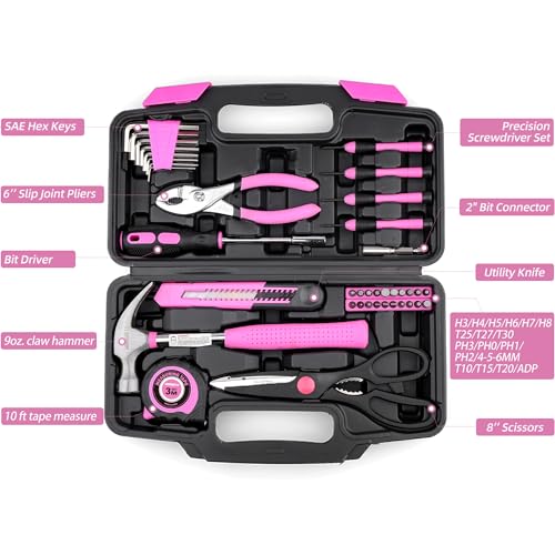40-Piece Home Tool Kit for Woodworking - Pink