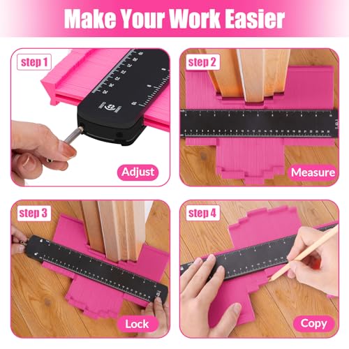 Pink Contour Gauge Profile Tool with Lock, 10+6inch
