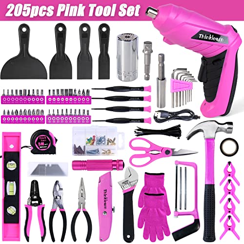 205 Piece Pink Tool Set with Electric Screwdriver