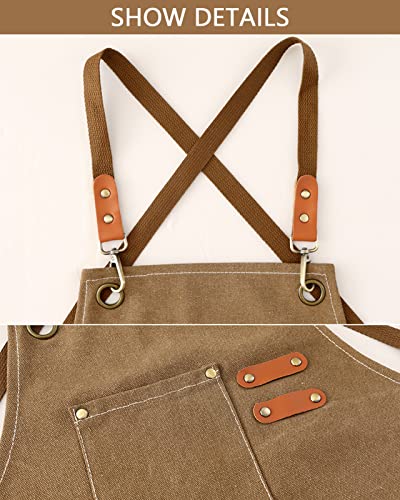 Canvas Cross Back Woodworking Apron with Large Pockets