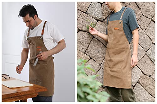 Canvas Cross Back Woodworking Apron with Large Pockets