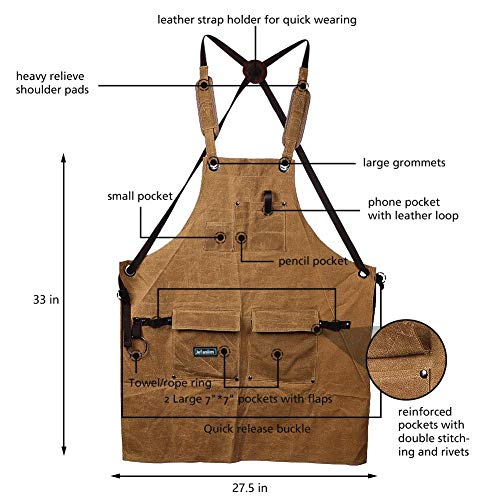 Canvas Woodworking Apron with Adjustable Cross-Back Strap