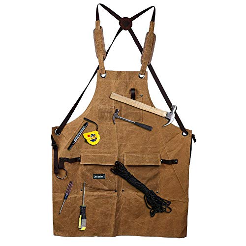 Canvas Woodworking Apron with Adjustable Cross-Back Strap