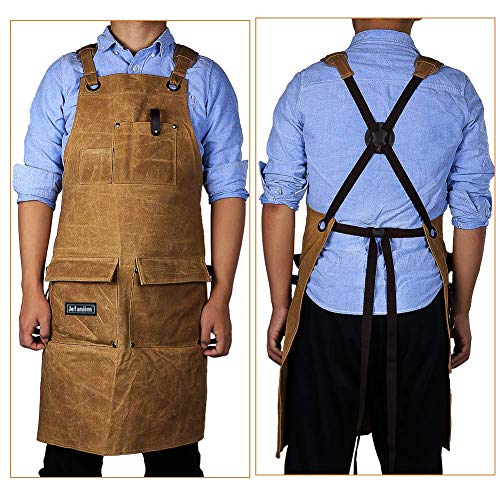 Canvas Woodworking Apron with Adjustable Cross-Back Strap