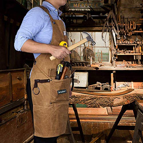 Canvas Woodworking Apron with Adjustable Cross-Back Strap