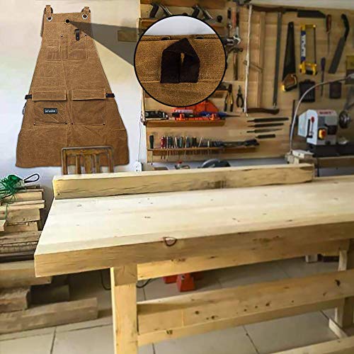 Canvas Woodworking Apron with Adjustable Cross-Back Strap