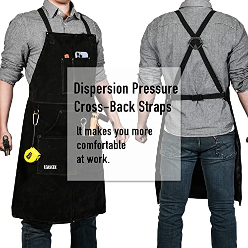 Multi-Pocket Leather Work Apron with Gloves for Woodworking