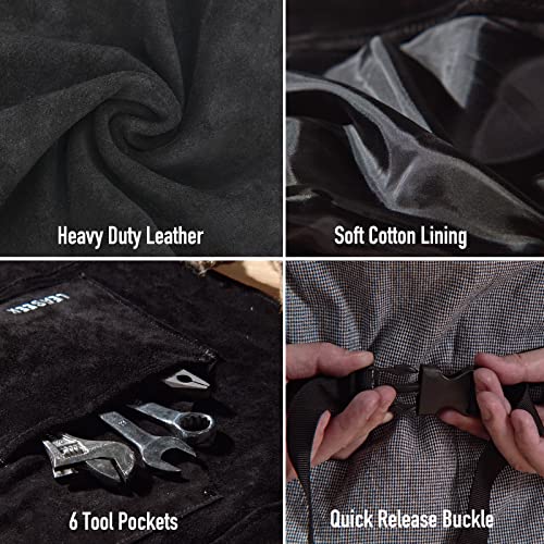 Multi-Pocket Leather Work Apron with Gloves for Woodworking