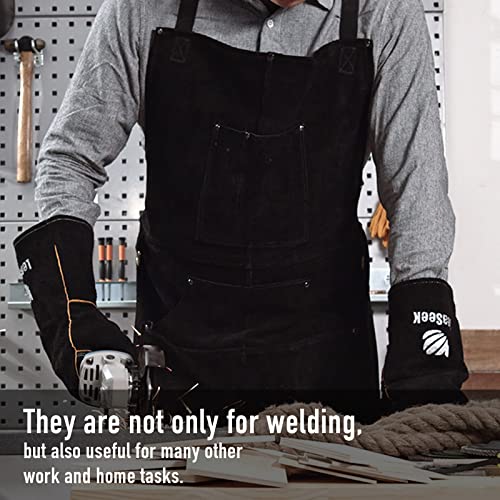 Multi-Pocket Leather Work Apron with Gloves for Woodworking