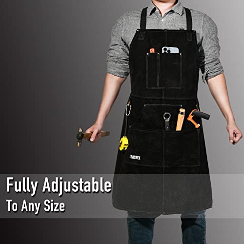 Multi-Pocket Leather Work Apron with Gloves for Woodworking