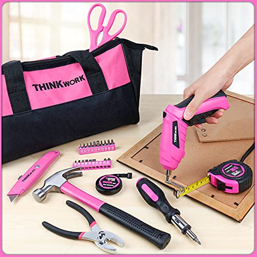 Pink 41-Piece Tool Set with Rotatable Electric Screwdriver