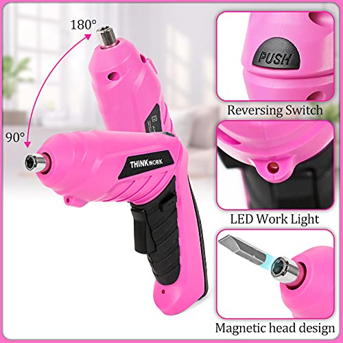 Pink 41-Piece Tool Set with Rotatable Electric Screwdriver