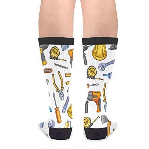 Woodworking Drill Screwdriver Novelty Fun Crew Socks for Men and Women