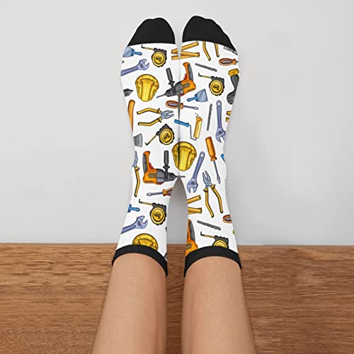 Woodworking Drill Screwdriver Novelty Fun Crew Socks for Men and Women