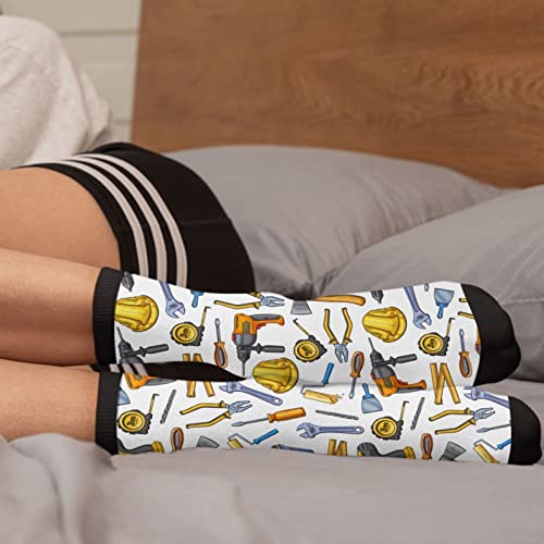 Woodworking Drill Screwdriver Novelty Fun Crew Socks for Men and Women