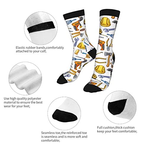 Woodworking Drill Screwdriver Novelty Fun Crew Socks for Men and Women