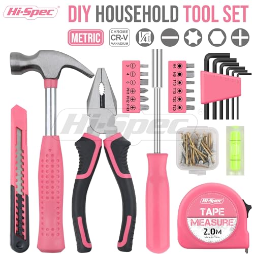25pc Hi-Spec Pink Household DIY Tool Kit for Women