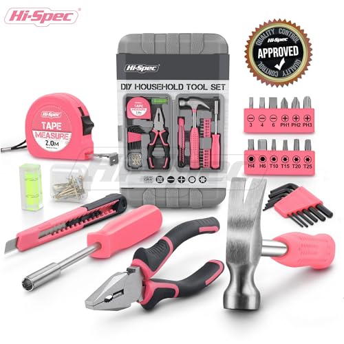 25pc Hi-Spec Pink Household DIY Tool Kit for Women