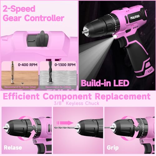 PULITUO 152pc Cordless Drill Set 12V Power Tools