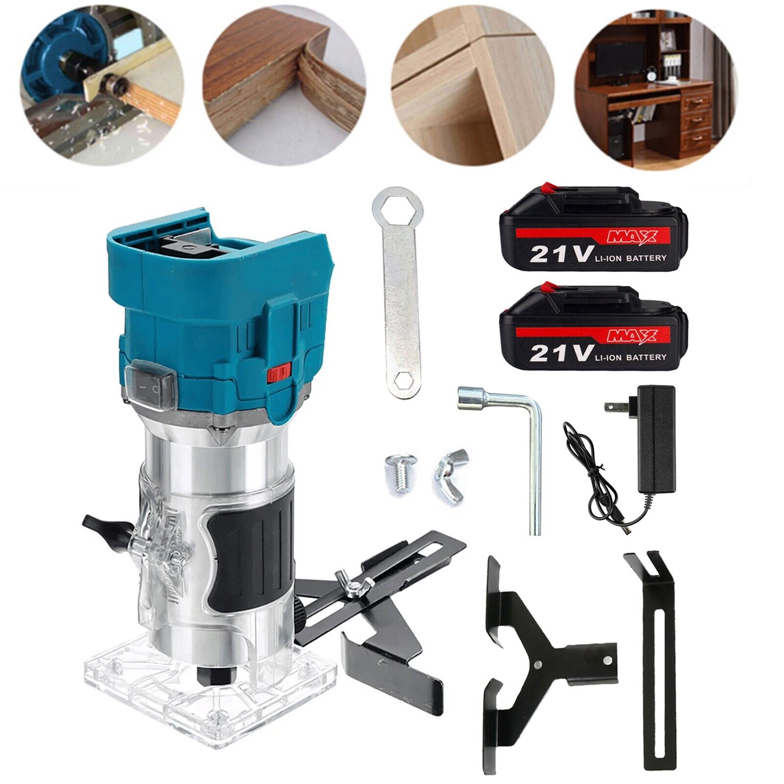 Electric Hand Trimmer Palm Router Woodworking Tool 2 Batteries