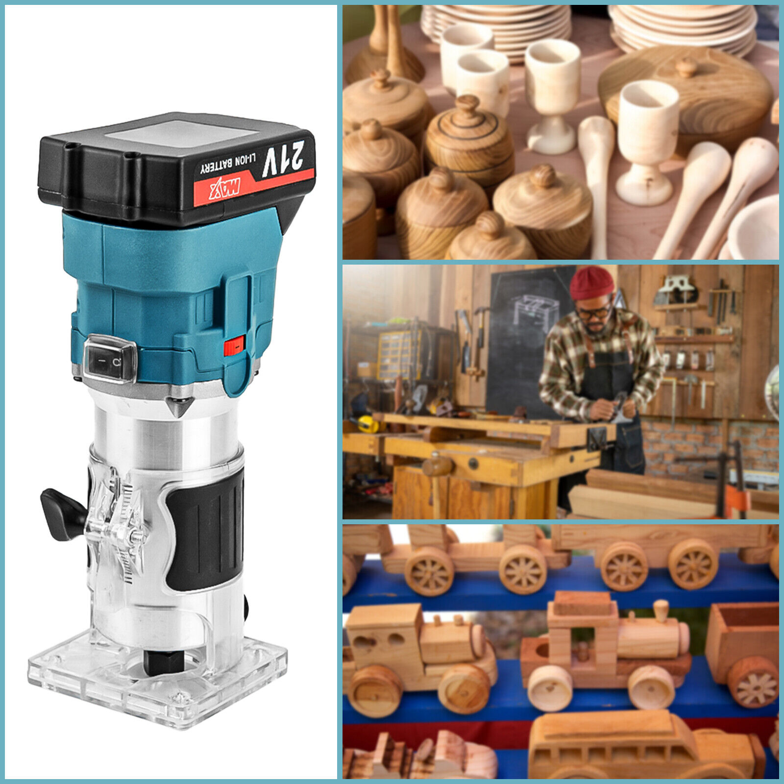 Electric Hand Trimmer Palm Router Woodworking Tool 2 Batteries