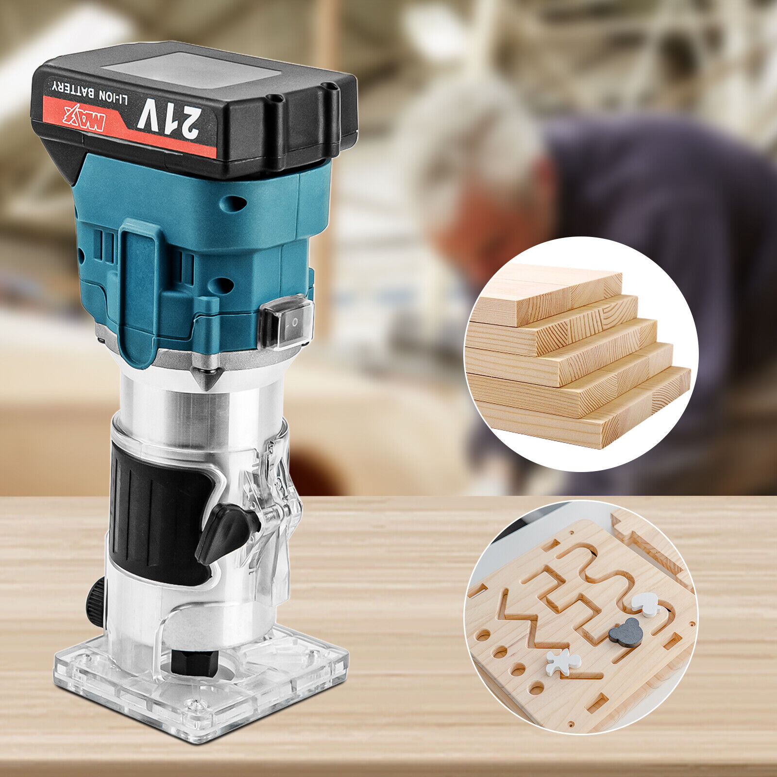 Electric Hand Trimmer Palm Router Woodworking Tool 2 Batteries