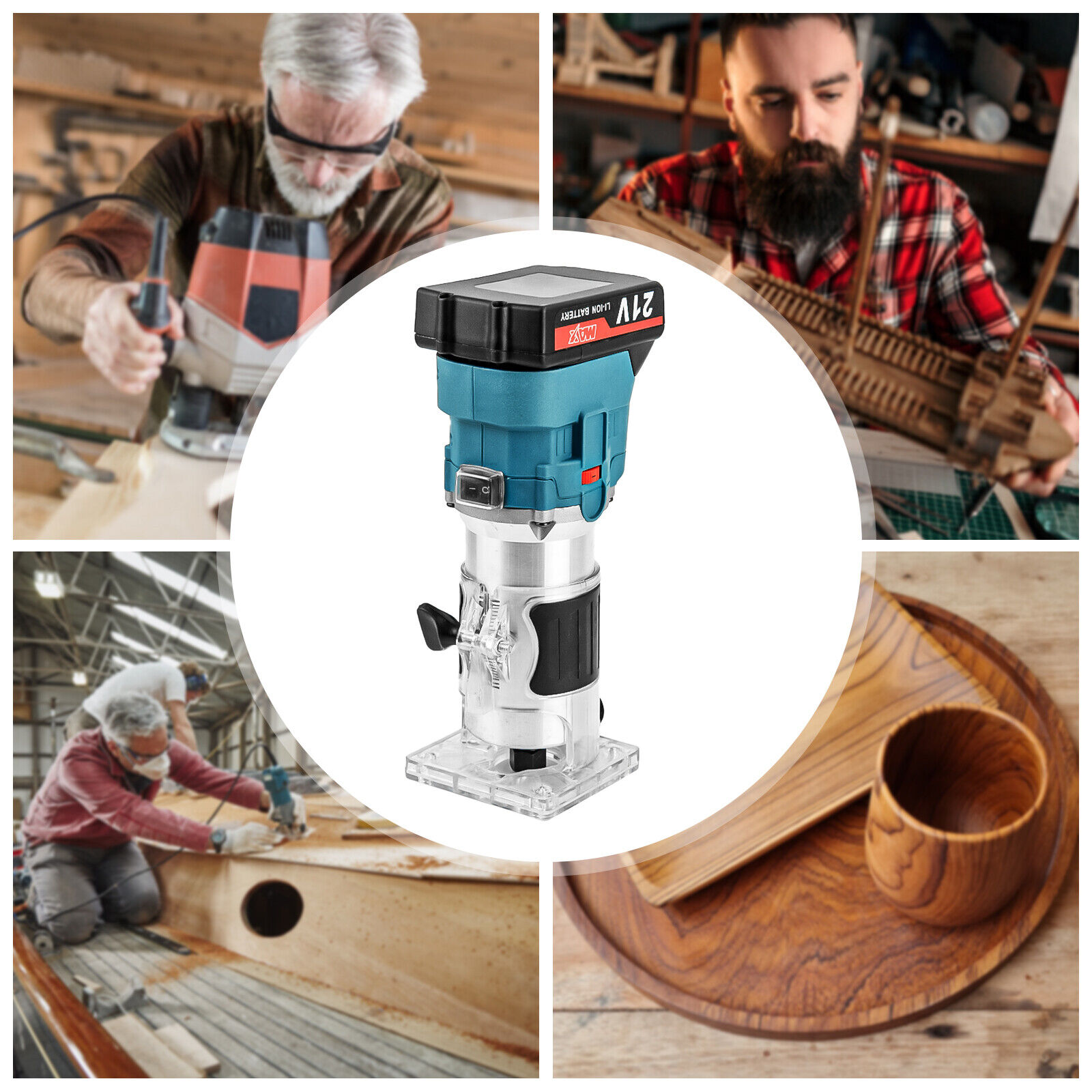 Electric Hand Trimmer Palm Router Woodworking Tool 2 Batteries