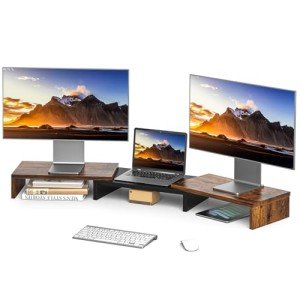 Adjustable Dual Monitor Stand with Riser Shelf