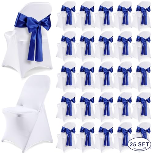 White & Royal Blue Chair Cover Set for Weddings