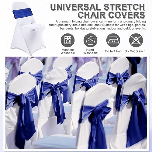 White & Royal Blue Chair Cover Set for Weddings
