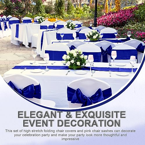 White & Royal Blue Chair Cover Set for Weddings