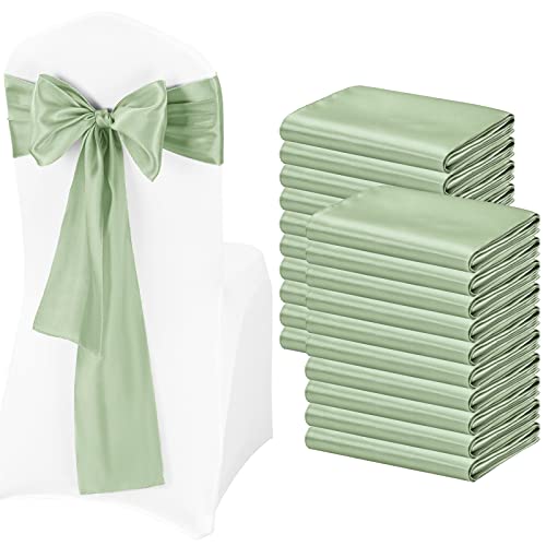 50 Sage Green Satin Chair Sashes for Wedding