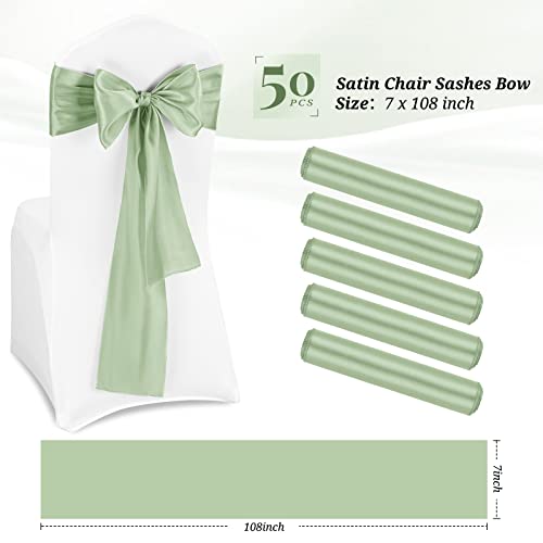 50 Sage Green Satin Chair Sashes for Wedding