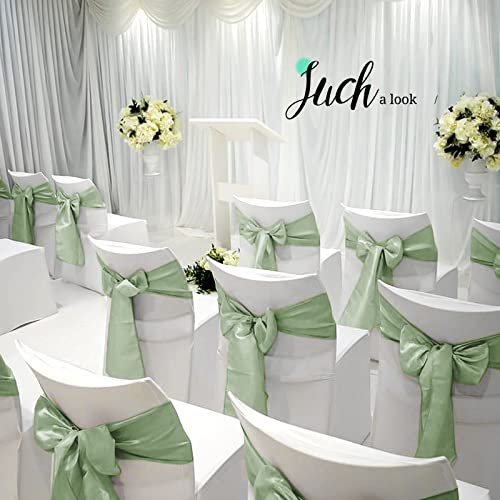 50 Sage Green Satin Chair Sashes for Wedding