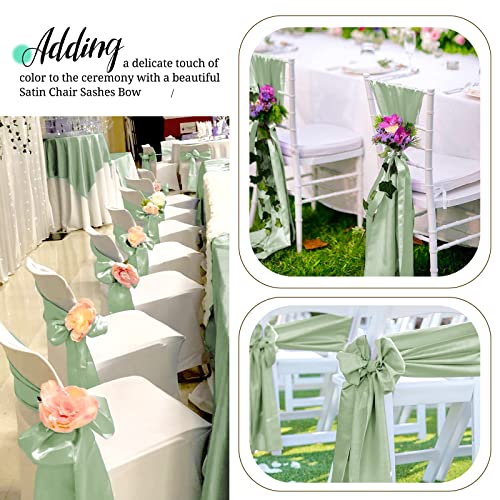 50 Sage Green Satin Chair Sashes for Wedding