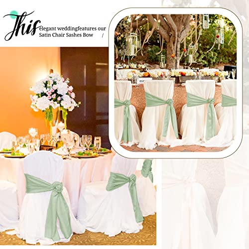 50 Sage Green Satin Chair Sashes for Wedding