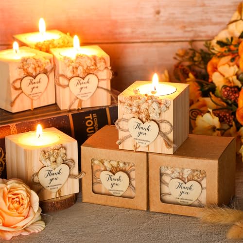 50 Sets Rustic Wood Candle Holders for Guests