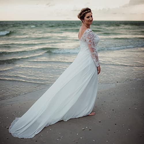 2023 Lace Applique Chiffon A-Line Wedding Dress Ivory