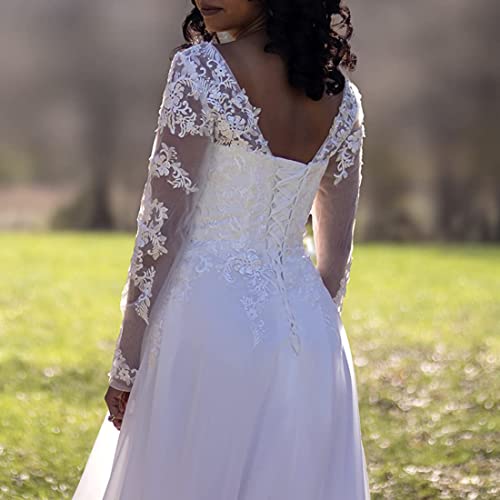 2023 Lace Applique Chiffon A-Line Wedding Dress Ivory