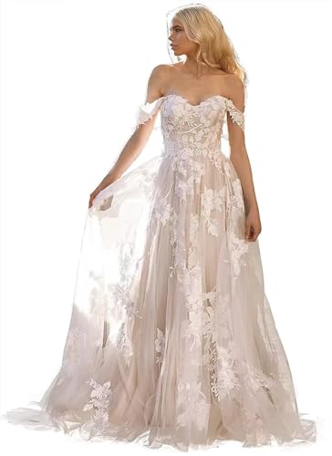 2024 Off Shoulder Lace A-line Wedding Dress - Champgane - Plus Size